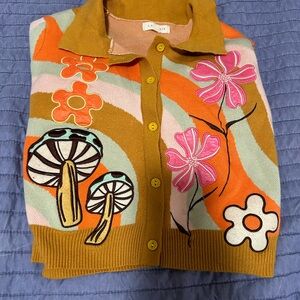 La Hearts Mushroom/Floral Cropped Cardigan